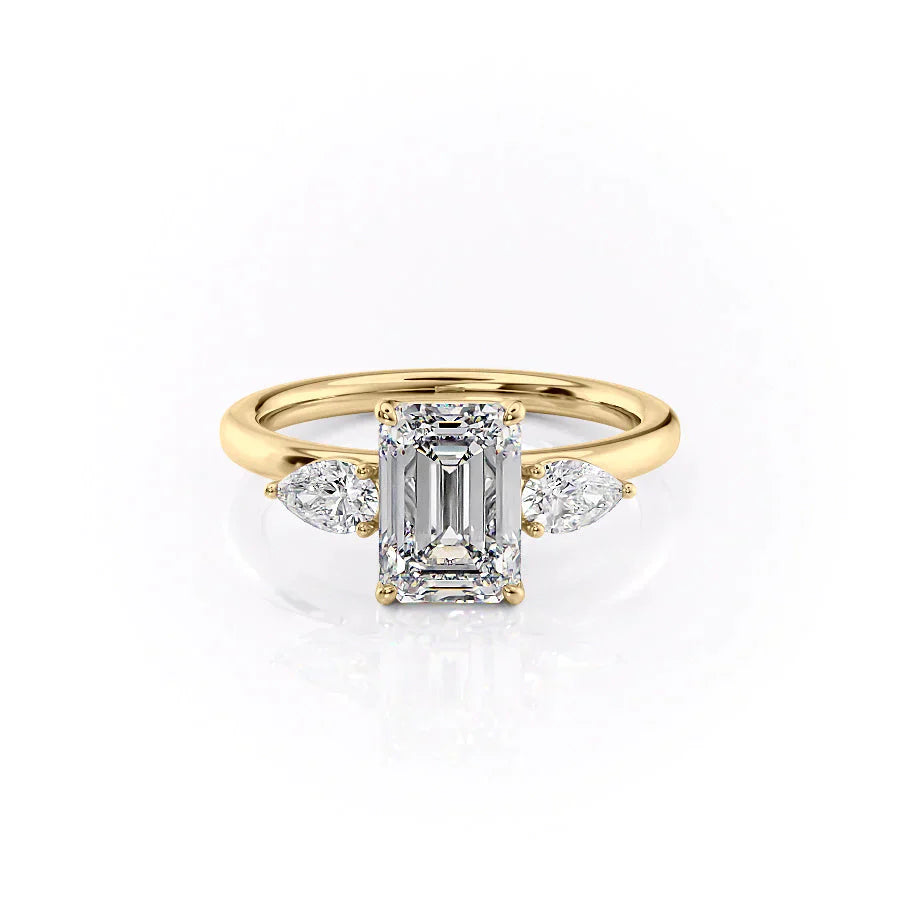 The Lauren Set  With A 4.5 Carat Emerald 14K Yellow Gold Moissanite