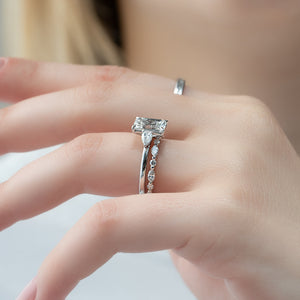 The Lauren Set  With A 3 Carat Emerald 14K White Gold Moissanite