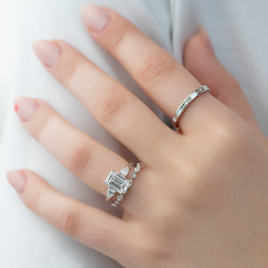 The Lauren Set  With A 3 Carat Emerald 14K White Gold Moissanite