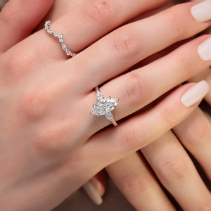 The Lauren Set  With A 3 Carat Marquise 18K White Gold Moissanite