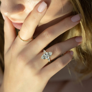 The Lauren Set  With A 3 Carat Marquise 18K Yellow Gold Moissanite