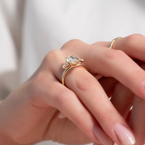 The Lauren Set  With A 3 Carat Marquise 18K Yellow Gold Moissanite