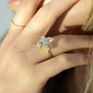 The Lauren Set  With A 3 Carat Marquise 18K Yellow Gold Moissanite