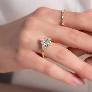 The Lauren Set  With A 3 Carat Marquise 18K Yellow Gold Moissanite