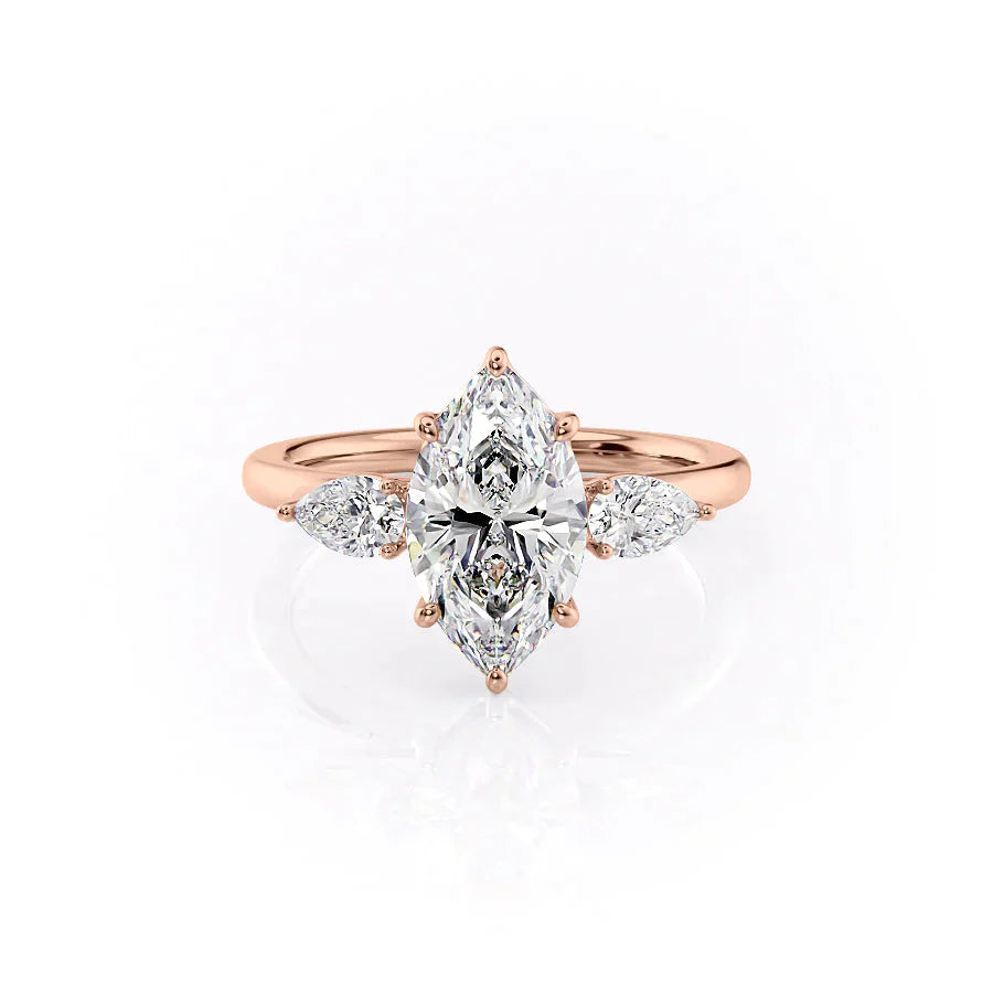 The Lauren Set With A 1.5 Carat Marquise 14K Rose Gold Lab Diamond