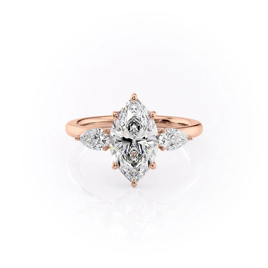 The Lauren Set  With A 4.5 Carat Marquise 14K Rose Gold Moissanite