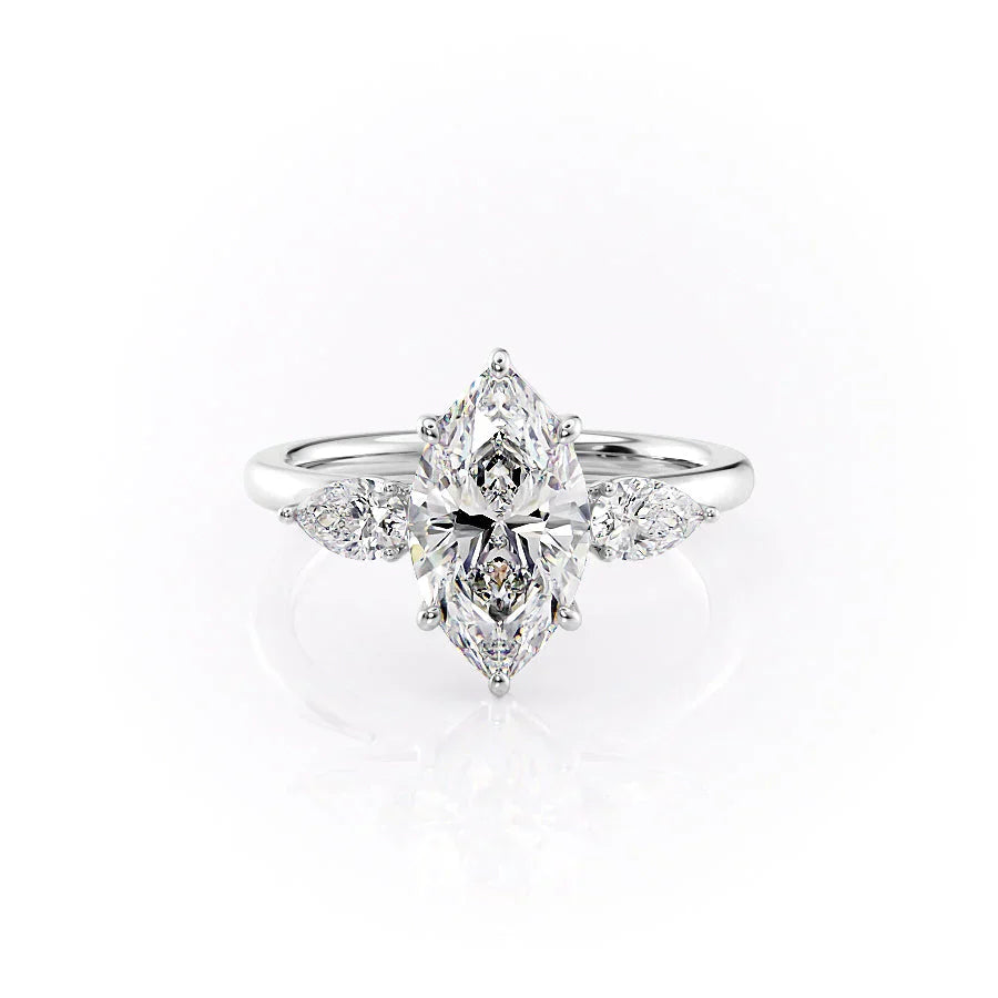 The Lauren Set  With A 2.5 Carat Marquise 18K White Gold Moissanite