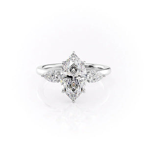The Lauren Set  With A 5 Carat Marquise 14K White Gold Moissanite