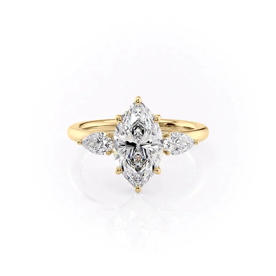 The Lauren Set With A 2.5 Carat Marquise 14K Yellow Gold Lab Diamond
