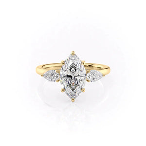 The Lauren Set With A 1 Carat Marquise 14K Yellow Gold Lab Diamond