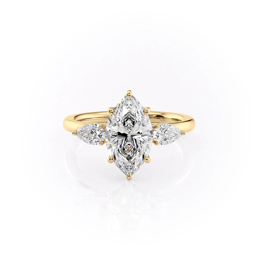 The Lauren Set  With A 1.5 Carat Marquise 14K Yellow Gold Moissanite