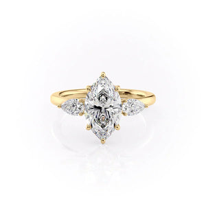 The Lauren Set  With A 3 Carat Marquise 14K Yellow Gold Moissanite