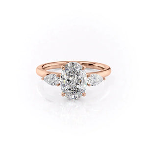 The Lauren Set  With A 1.5 Carat Oval 14K Rose Gold Moissanite