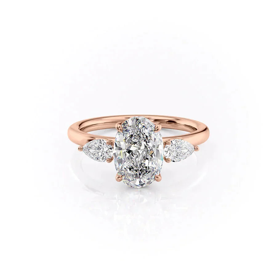 The Lauren Set  With A 5 Carat Oval 14K Rose Gold Moissanite