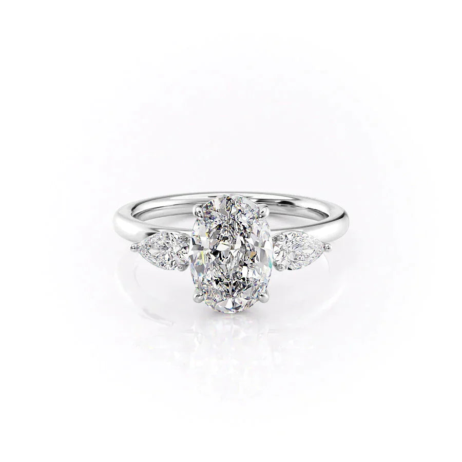 The Lauren Set  With A 4.5 Carat Oval 14K White Gold Moissanite
