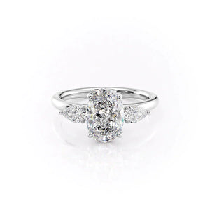 The Lauren Set  With A 3 Carat Oval 18K White Gold Moissanite