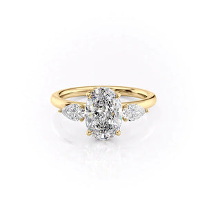 The Lauren Set  With A 3 Carat Oval 18K Yellow Gold Moissanite