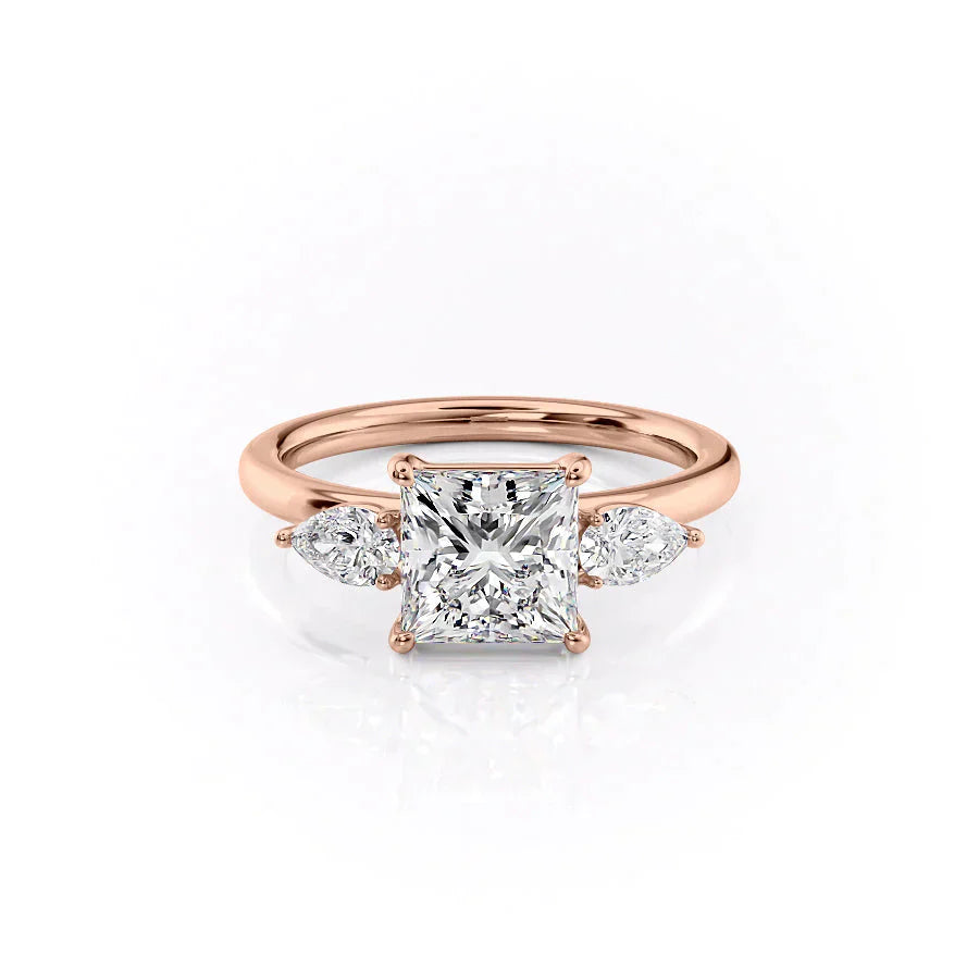 The Lauren Set  With A 2.5 Carat Princess 14K Rose Gold Moissanite
