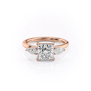 The Lauren Set  With A 2.5 Carat Princess 14K Rose Gold Moissanite