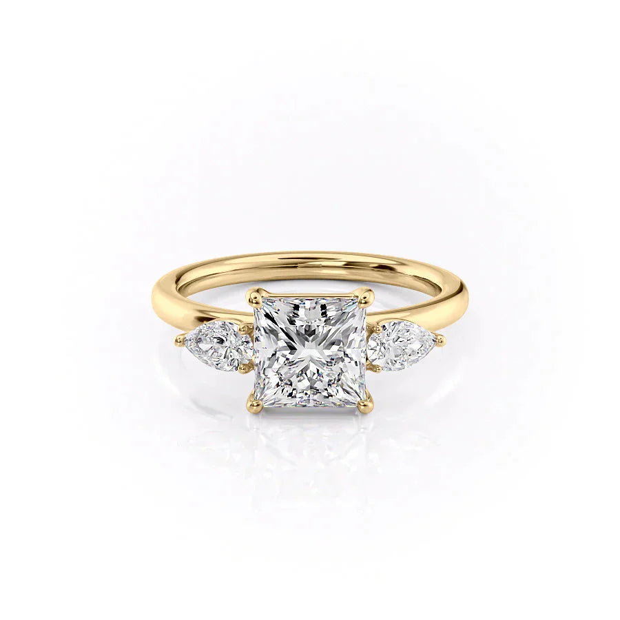 The Lauren Set  With A 2.5 Carat Princess 18K Yellow Gold Moissanite
