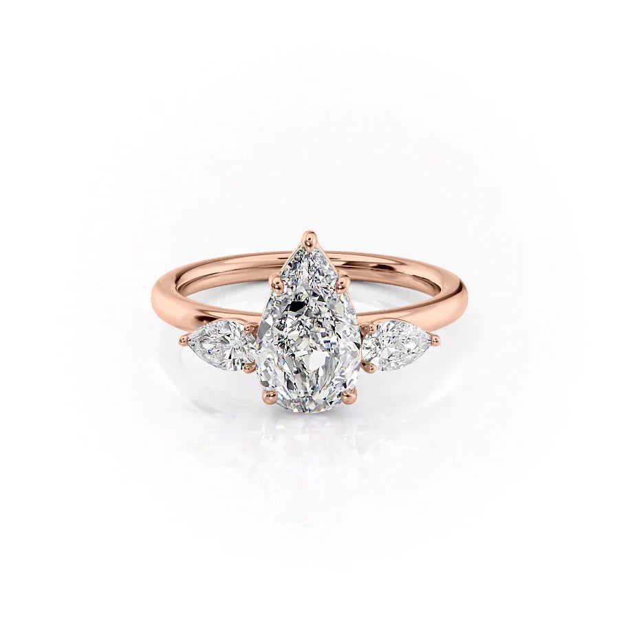 The Lauren Set  With A 5 Carat Pear 14K Rose Gold Moissanite