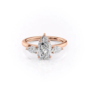 The Lauren Set  With A 4 Carat Pear 14K Rose Gold Moissanite