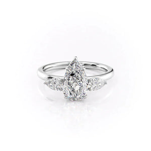 The Lauren Set  With A 2.5 Carat Pear 14K White Gold Moissanite