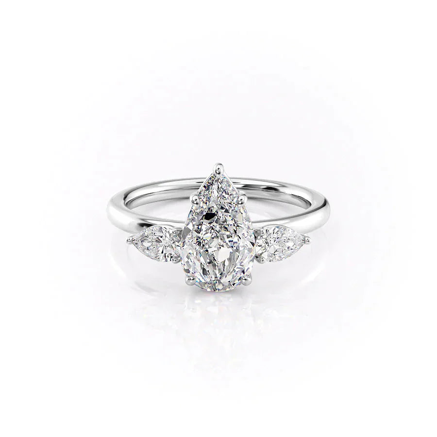 The Lauren Set  With A 3 Carat Pear 18K White Gold Moissanite