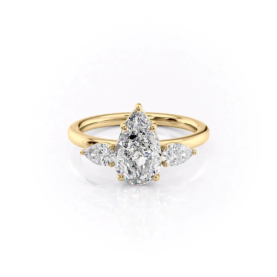 The Lauren Set  With A 4 Carat Pear 18K Yellow Gold Moissanite