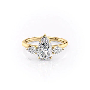 The Lauren Set  With A 2 Carat Pear 14K Yellow Gold Moissanite