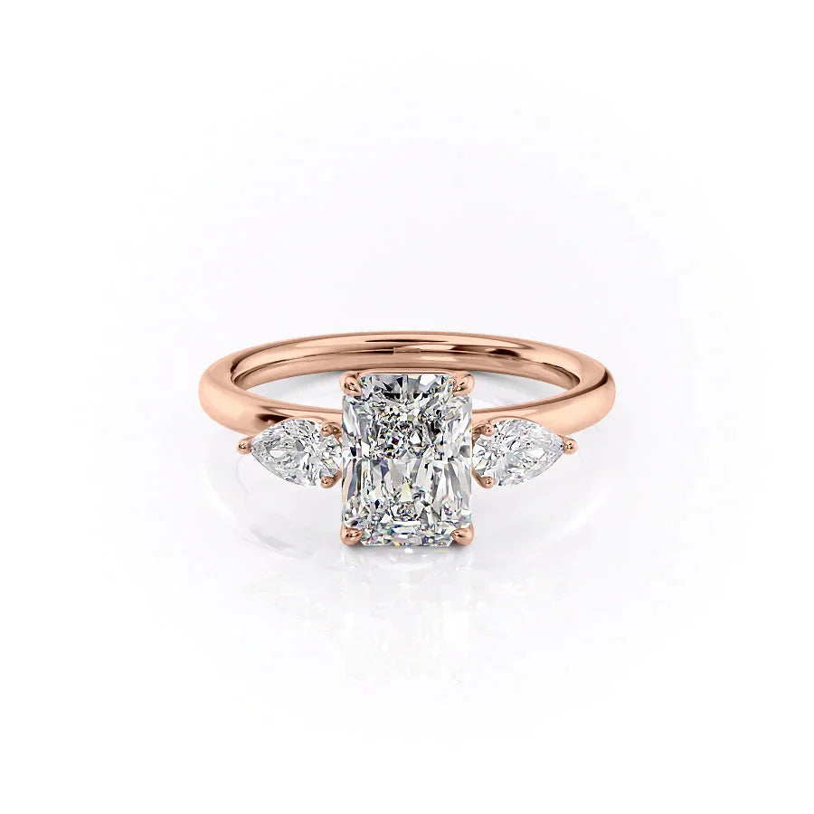 The Lauren Set  With A 4 Carat Radiant 14K Rose Gold Moissanite