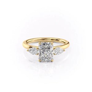 The Lauren Set  With A 4.5 Carat Radiant 18K Yellow Gold Moissanite