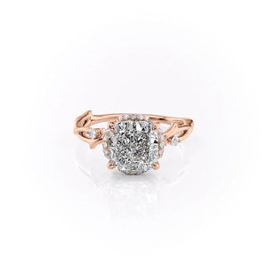 The Halo Twig Set  With A 3.5 Carat Cushion 14K Rose Gold Moissanite