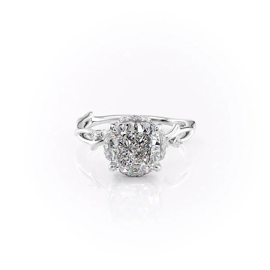 The Halo Twig Set With A 1.5 Carat Cushion 18K White Gold Lab Diamond