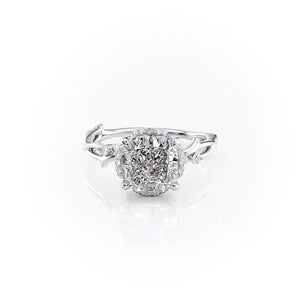 The Halo Twig Set With A 1.5 Carat Cushion 18K White Gold Lab Diamond