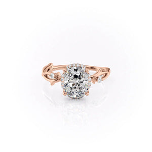 The Halo Twig Set With A 2.5 Carat E. Cushion 14K Rose Gold Lab Diamond