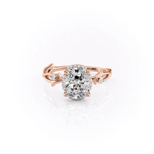 The Halo Twig Set  With A 3.5 Carat E. Cushion 14K Rose Gold Moissanite