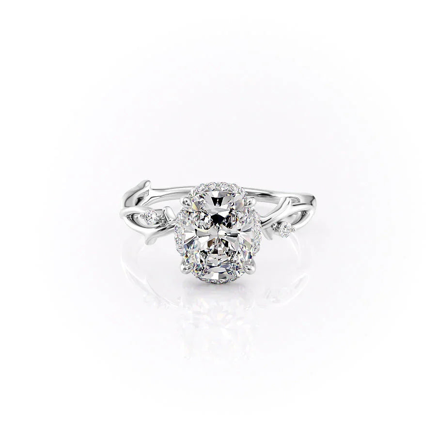 The Halo Twig Set With A 3 Carat E. Cushion 18K White Gold Lab Diamond