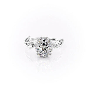 The Halo Twig Set  With A 1 Carat E. Cushion 14K White Gold Moissanite