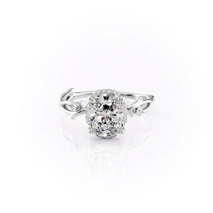 The Halo Twig Set  With A 1.5 Carat E. Cushion 18K White Gold Moissanite
