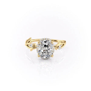 The Halo Twig Set With A 1.5 Carat E. Cushion 18K Yellow Gold Lab Diamond