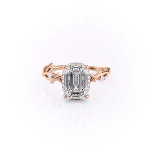 The Halo Twig Set  With A 1 Carat Emerald 14K Rose Gold Moissanite
