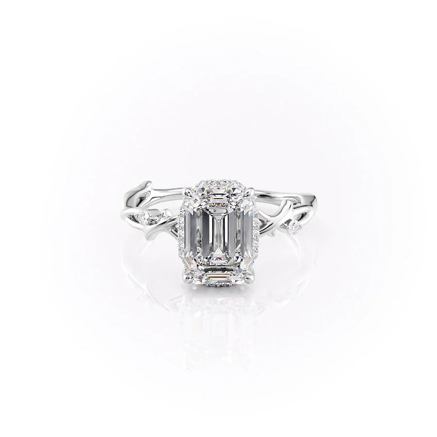 The Halo Twig Set With A 1 Carat Emerald 18K White Gold Lab Diamond