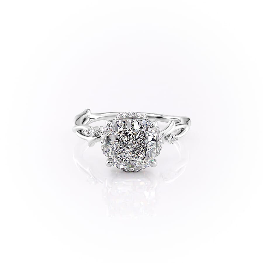The Halo Twig Set With A 2.5 Carat Cushion 18K White Gold Lab Diamond