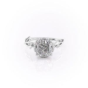 The Halo Twig Set With A 2.5 Carat Cushion 18K White Gold Lab Diamond