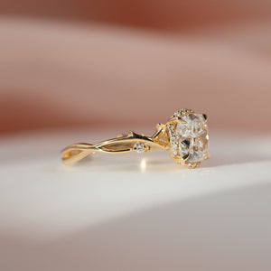 The Halo Twig Set  With A 1.5 Carat Cushion 18K Yellow Gold Moissanite