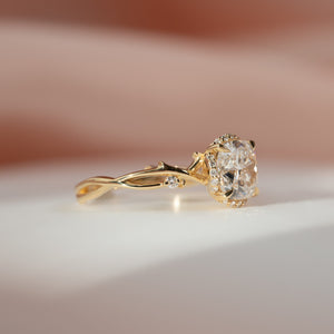 The Halo Twig Set With A 2.5 Carat Cushion 14K Yellow Gold Lab Diamond