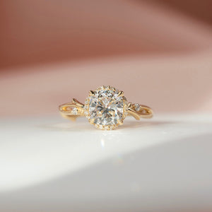 The Halo Twig Set  With A 4.5 Carat Cushion 18K Yellow Gold Moissanite