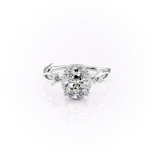 The Halo Twig Set With A 2.5 Carat E. Cushion 18K White Gold Lab Diamond