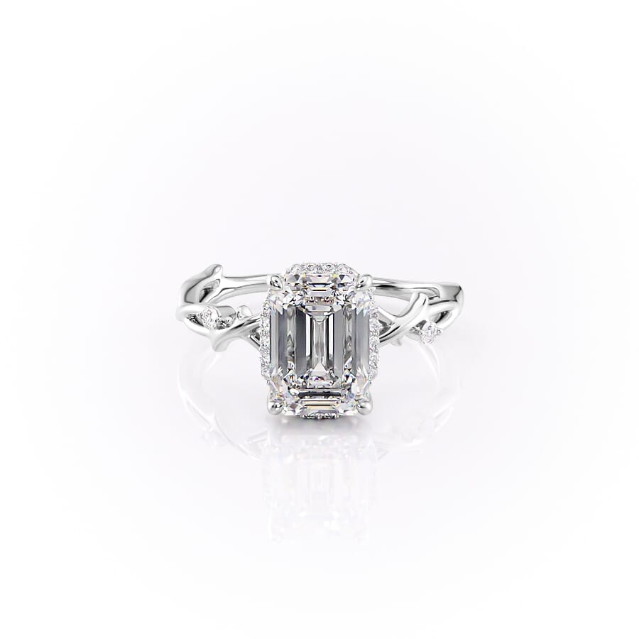 The Halo Twig Set With A 2 Carat Emerald 14K White Gold Lab Diamond